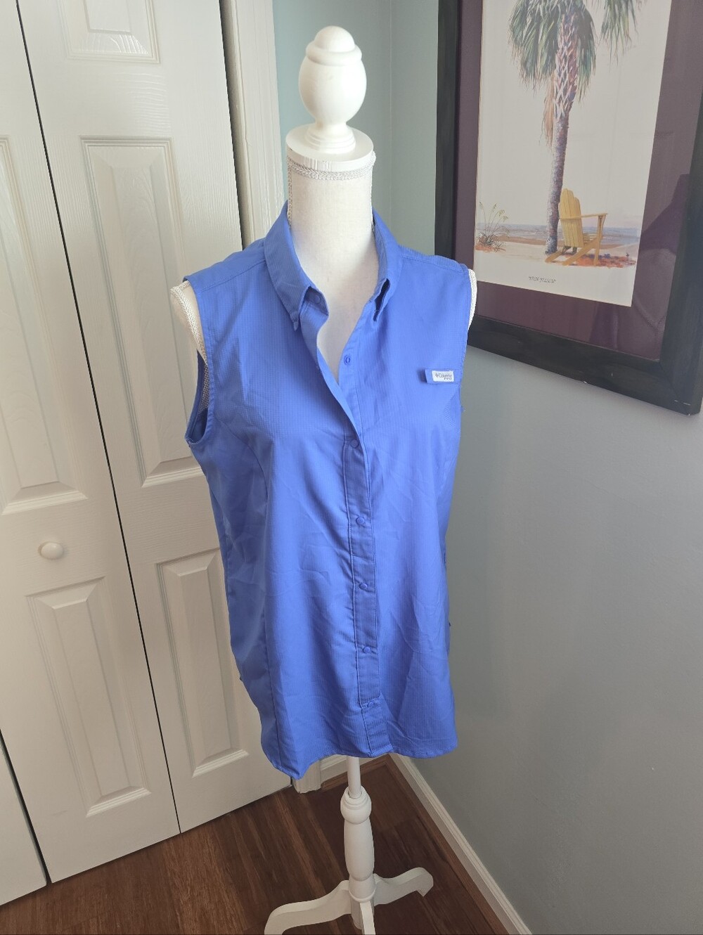 Columbia PFG Woman’s Large Purpl Sleeveless Shirt Snap Up Outdoor Vented